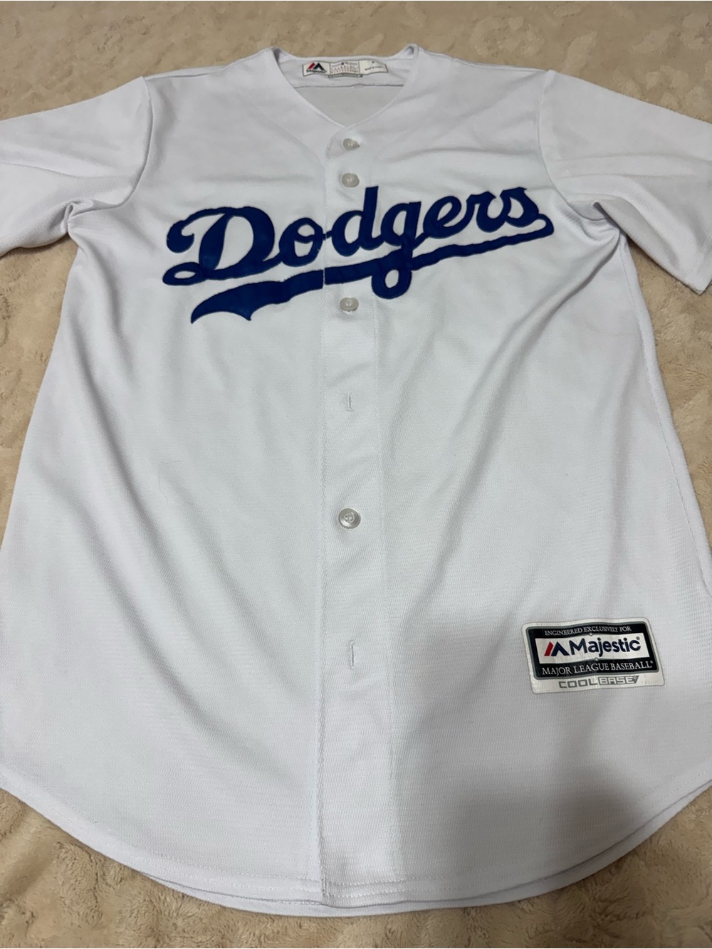 Majestic Dodgers White and Blue Button-Front Baseball Jersey